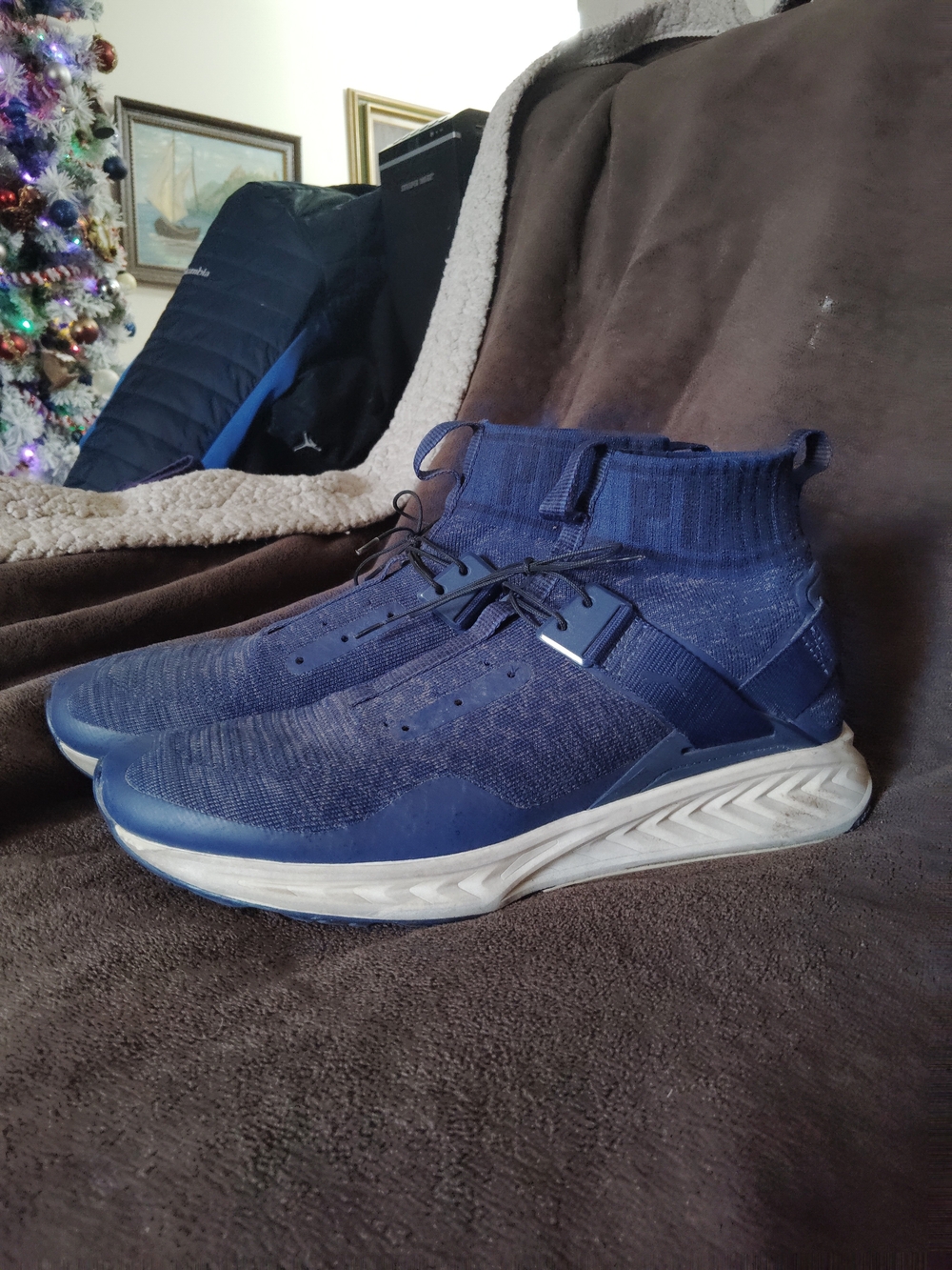 Men's Puma Navy Knit Sock Ankle High-Top Athletic Sneakers